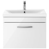 Nuie Athena 600mm Wall Hung 1 Drawer Vanity Unit & Basin Gloss White ATH041A
