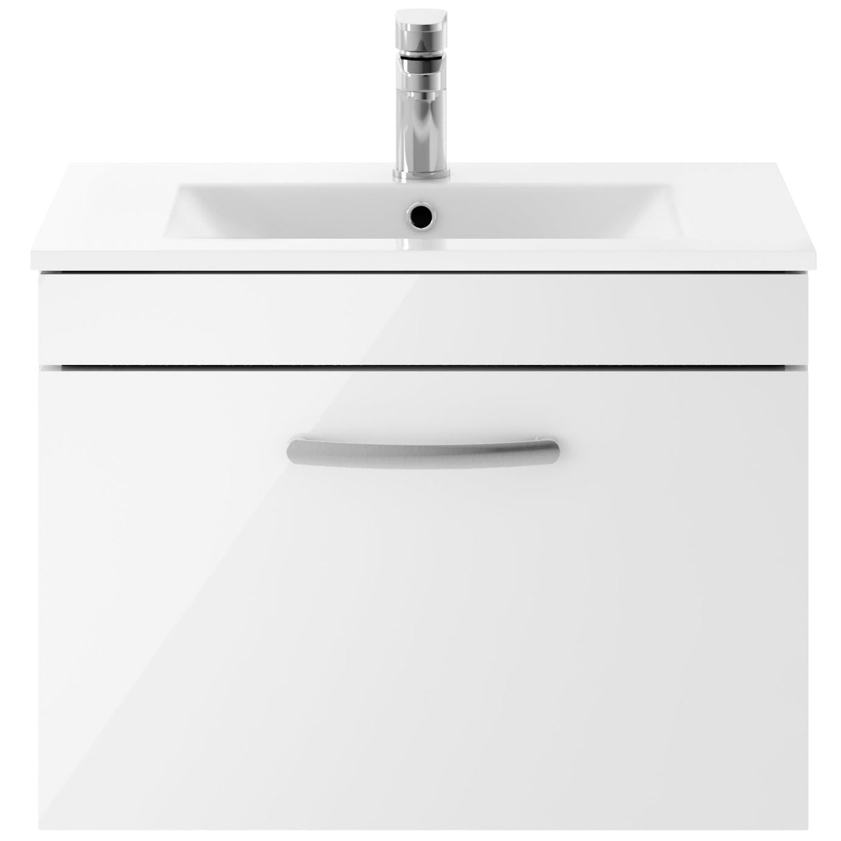 Nuie Athena 600mm Wall Hung 1 Drawer Vanity Unit & Basin Gloss White ATH041B