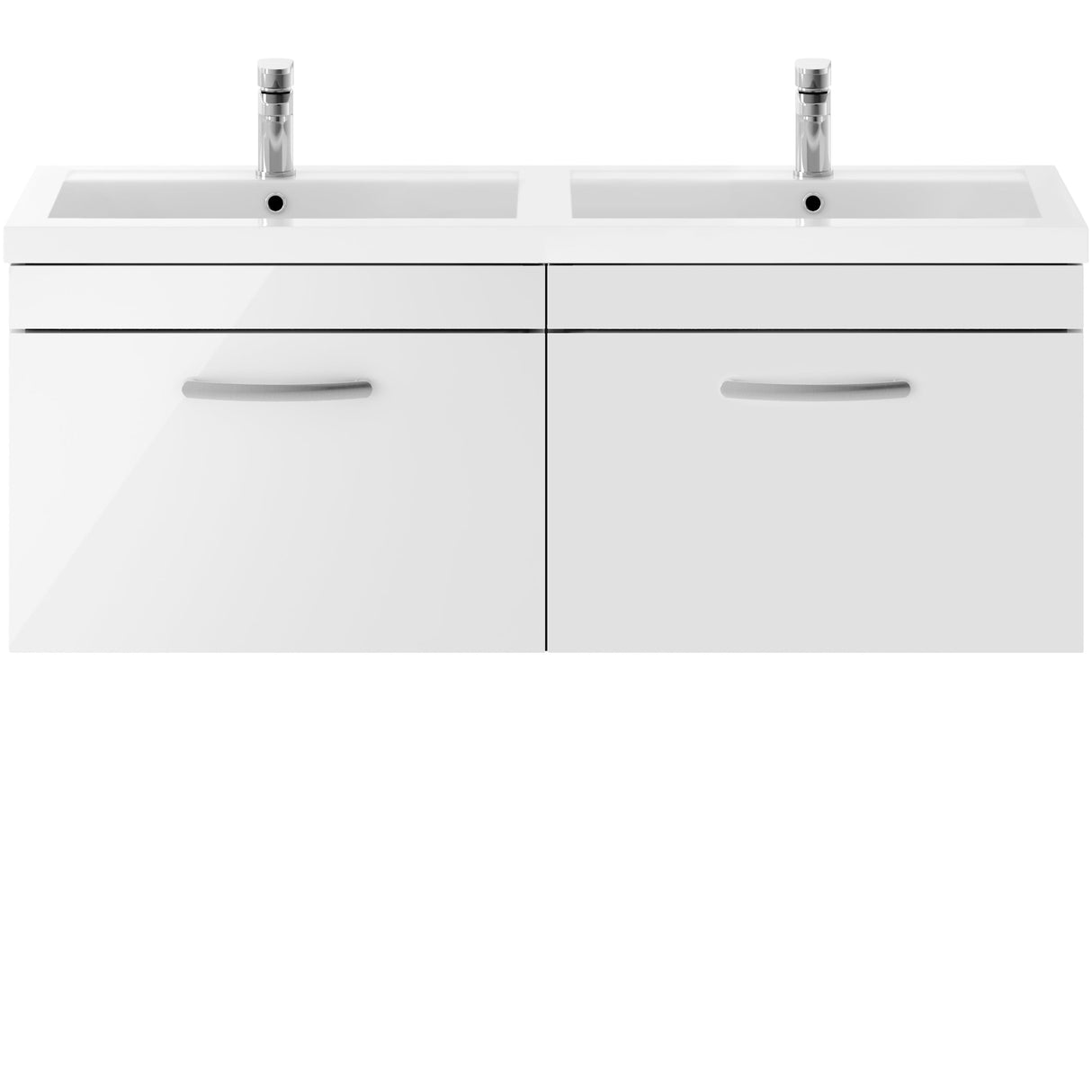 Nuie Athena 1200mm Wall Hung Double Basin Vanity Unit & Basin, 2 Drawers Gloss White ATH041C