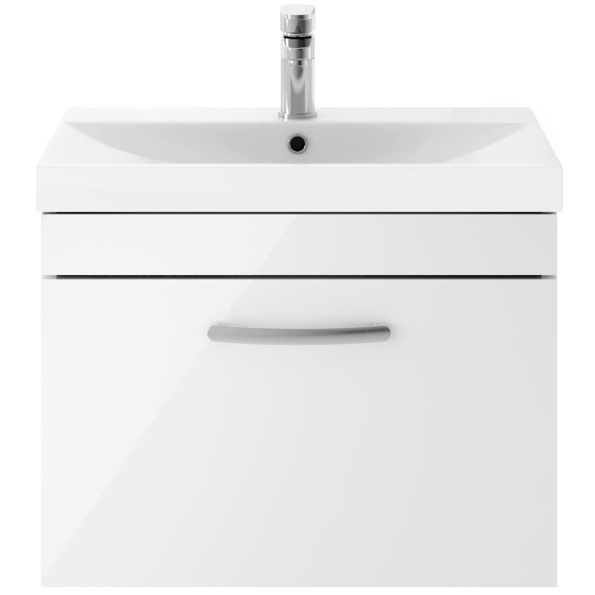Nuie Athena 600mm Wall Hung 1 Drawer Vanity Unit & Basin Gloss White ATH041D