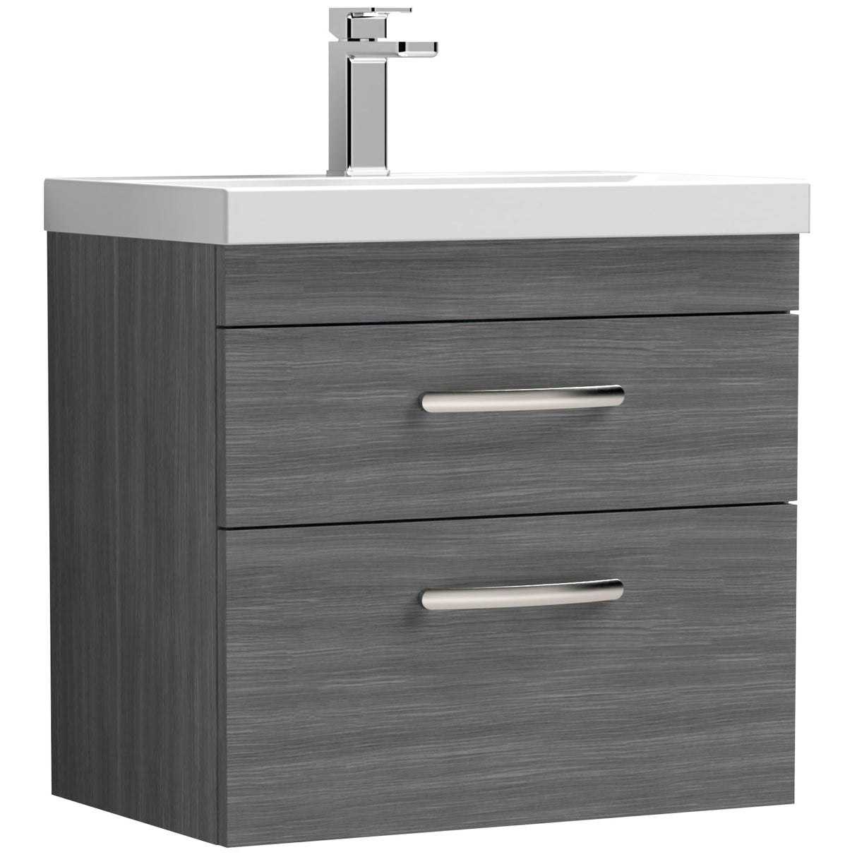 Nuie Athena 600mm Wall Hung 2 Drawer Vanity Unit & Basin Anthracite Woodgrain ATH046A
