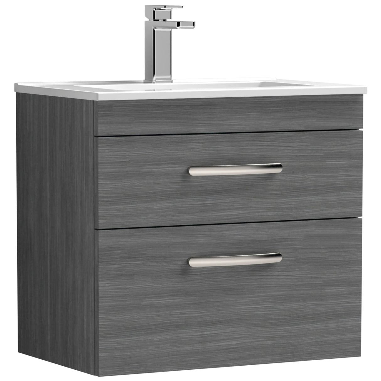 Nuie Athena 600mm Wall Hung 2 Drawer Vanity Unit & Basin Anthracite Woodgrain ATH046B