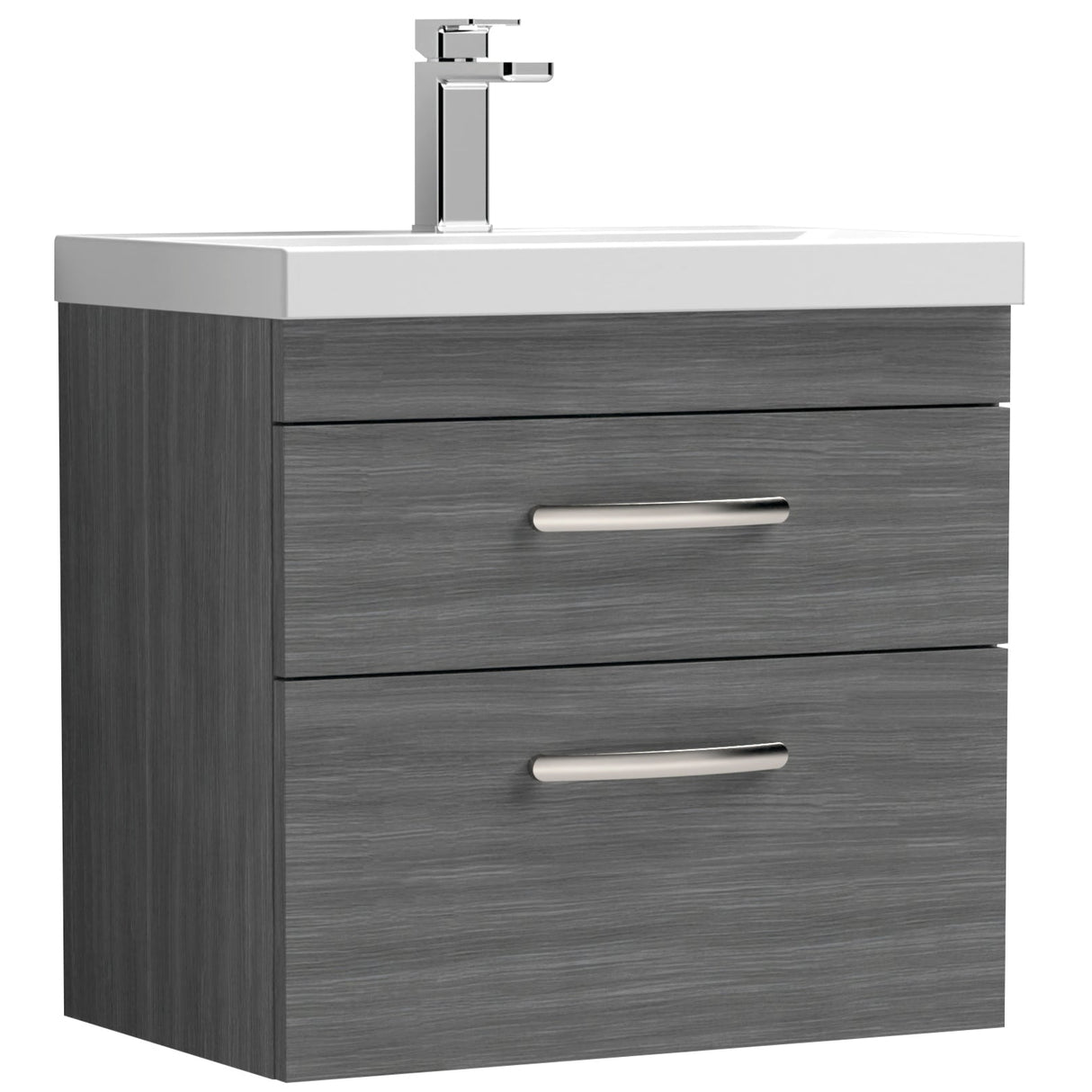 Nuie Athena 600mm Wall Hung 2 Drawer Vanity Unit & Basin Anthracite Woodgrain ATH046D