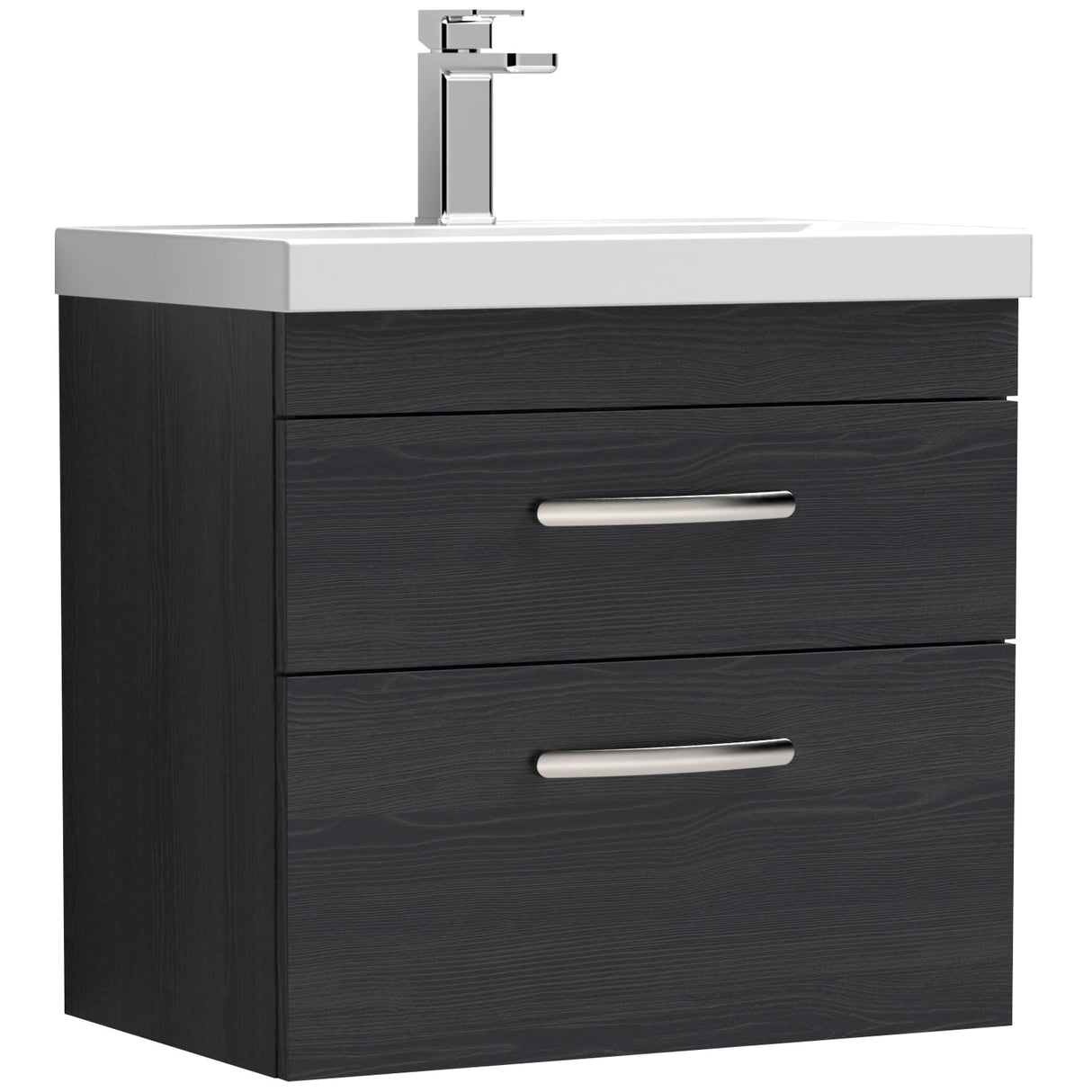 Nuie Athena 600mm Wall Hung 2 Drawer Vanity Unit & Basin Charcoal Black ATH047A