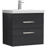 Nuie Athena 600mm Wall Hung 2 Drawer Vanity Unit & Basin Charcoal Black ATH047A