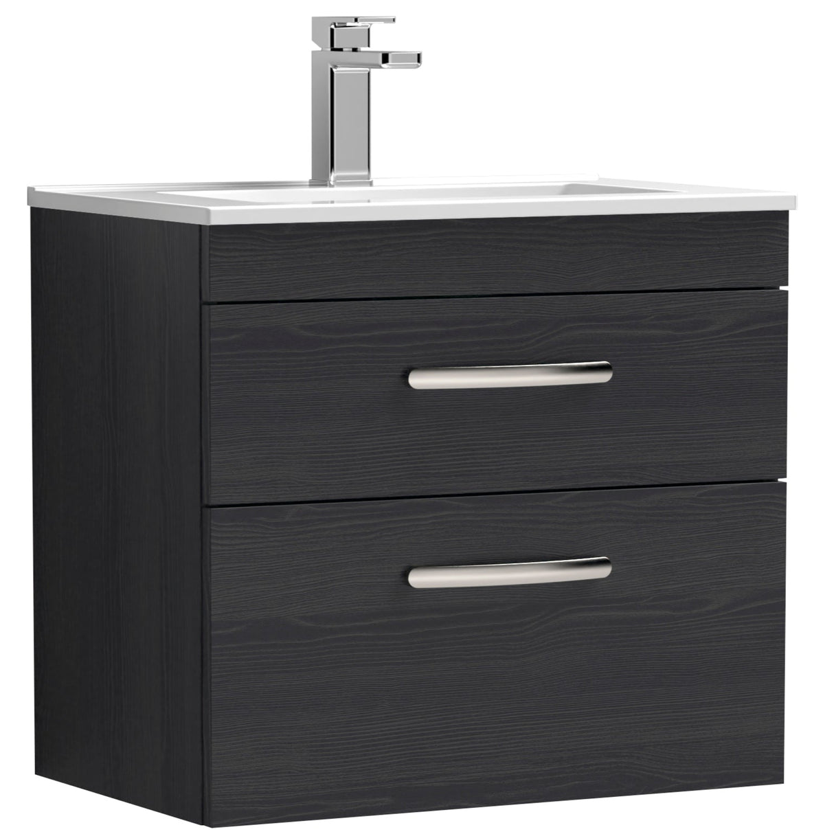Nuie Athena 600mm Wall Hung 2 Drawer Vanity Unit & Basin Charcoal Black ATH047B