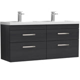 Nuie Athena 1200mm Wall Hung Double Basin Vanity Unit & Basin, 4 Drawers Charcoal Black ATH047C