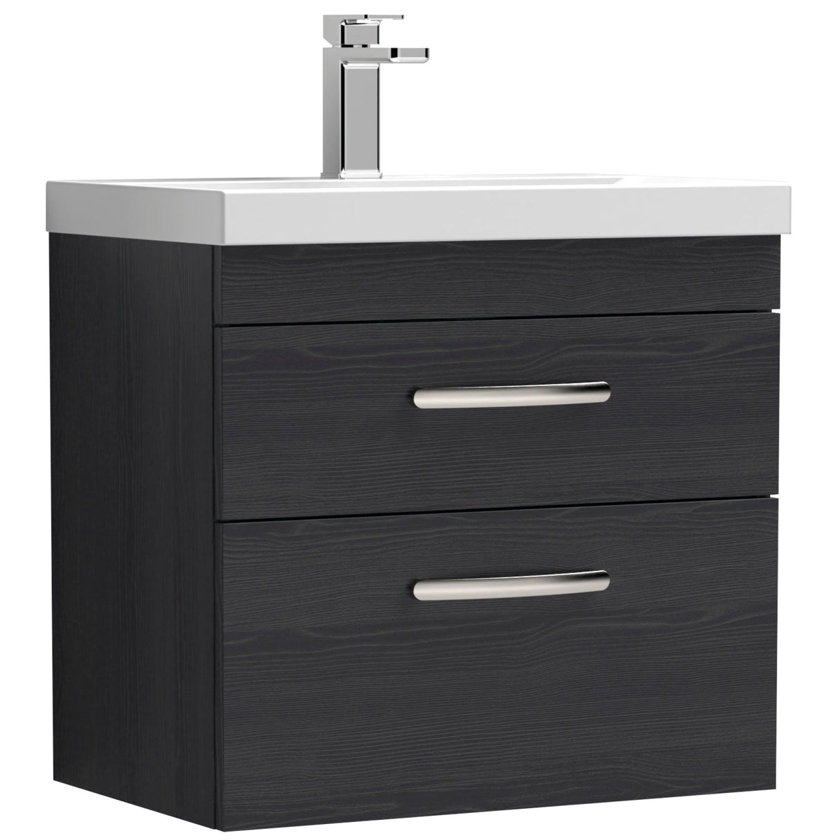 Nuie Athena 600mm Wall Hung 2 Drawer Vanity Unit & Basin Charcoal Black ATH047D