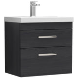 Nuie Athena 600mm Wall Hung 2 Drawer Vanity Unit & Basin Charcoal Black ATH047D
