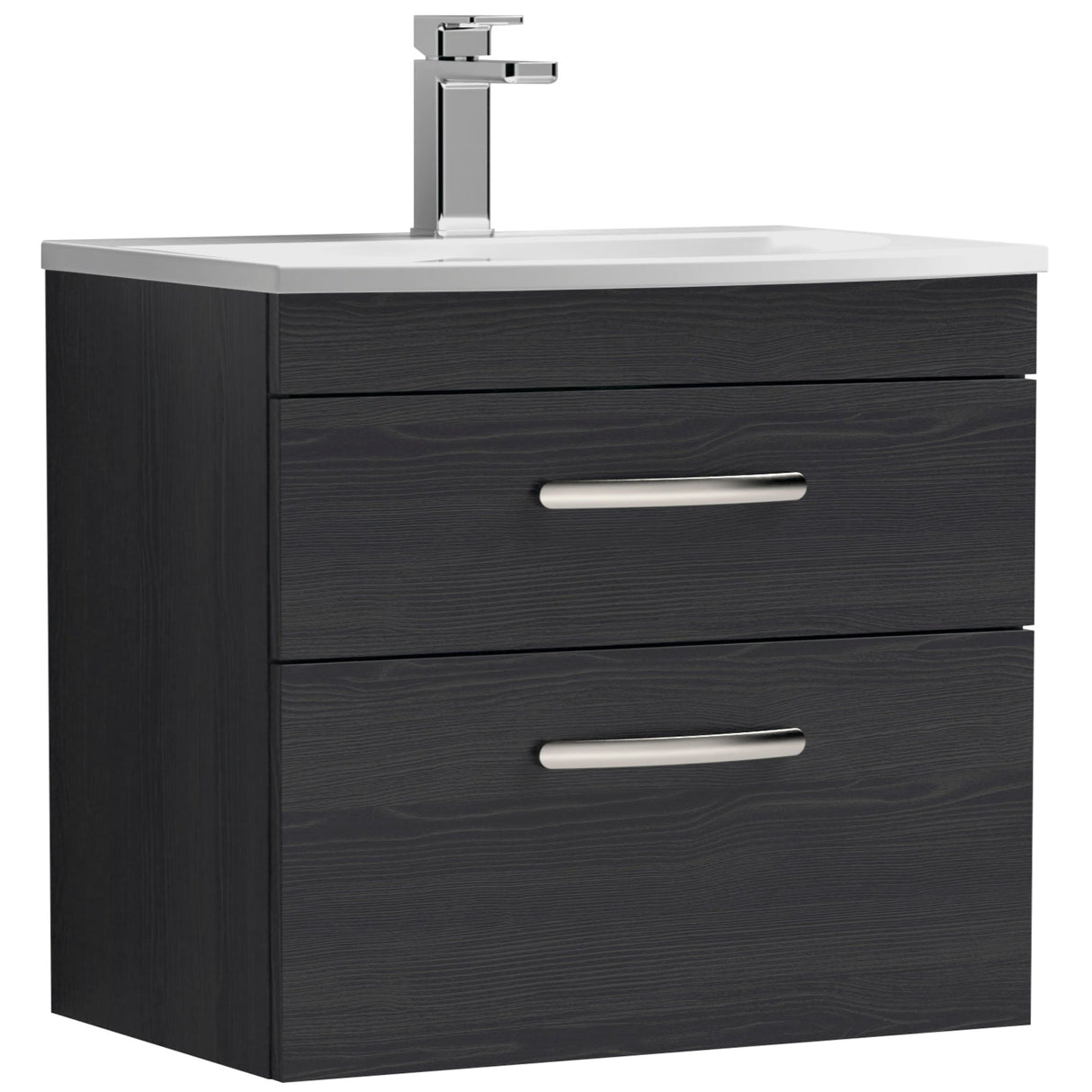 Nuie Athena 600mm Wall Hung 2 Drawer Vanity Unit & Basin Charcoal Black ATH047G