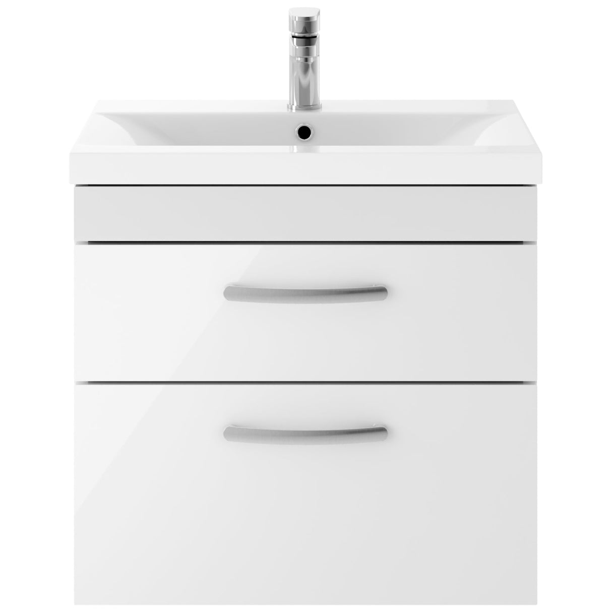 Nuie Athena 600mm Wall Hung 2 Drawer Vanity Unit & Basin Gloss White ATH048A