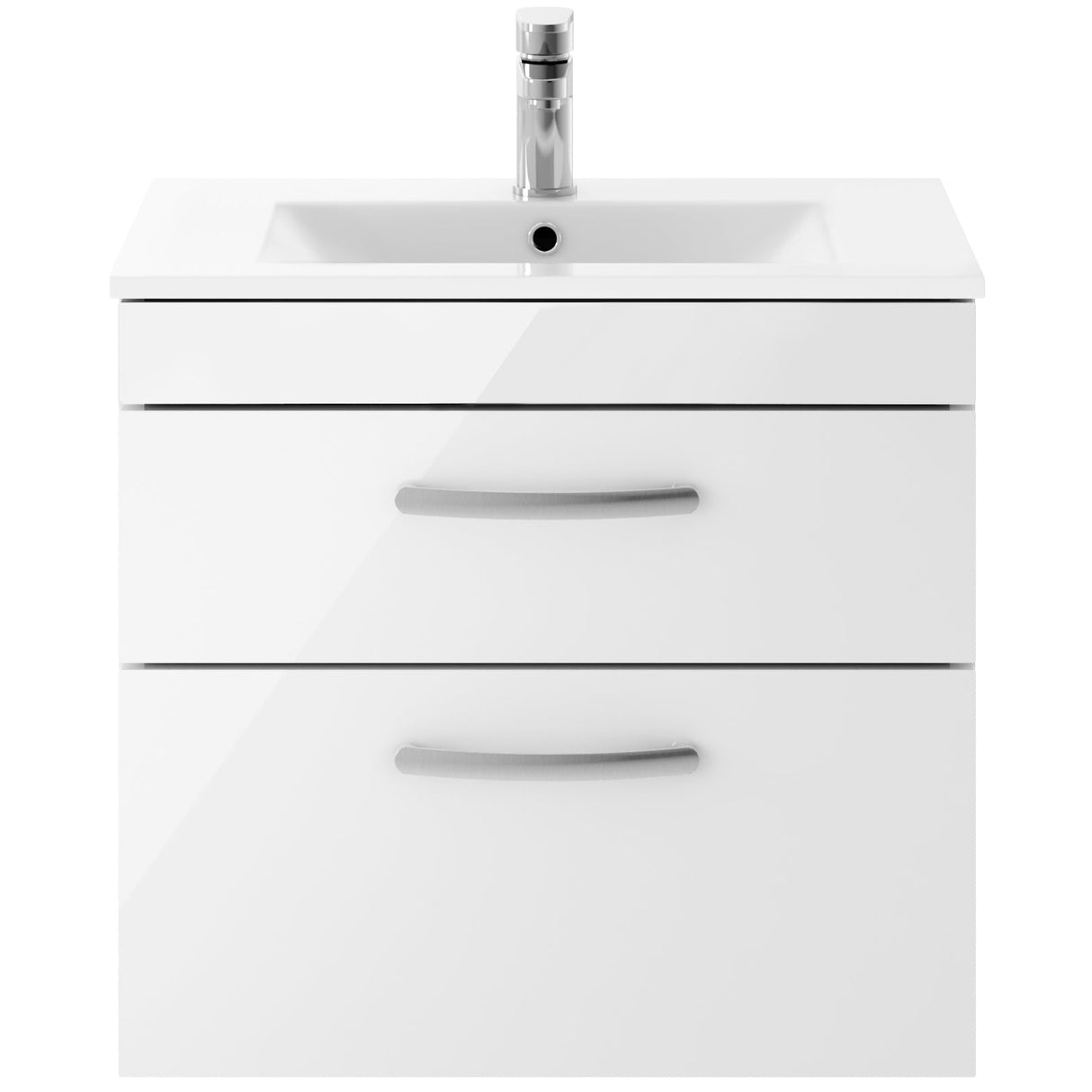 Nuie Athena 600mm Wall Hung 2 Drawer Vanity Unit & Basin Gloss White ATH048B