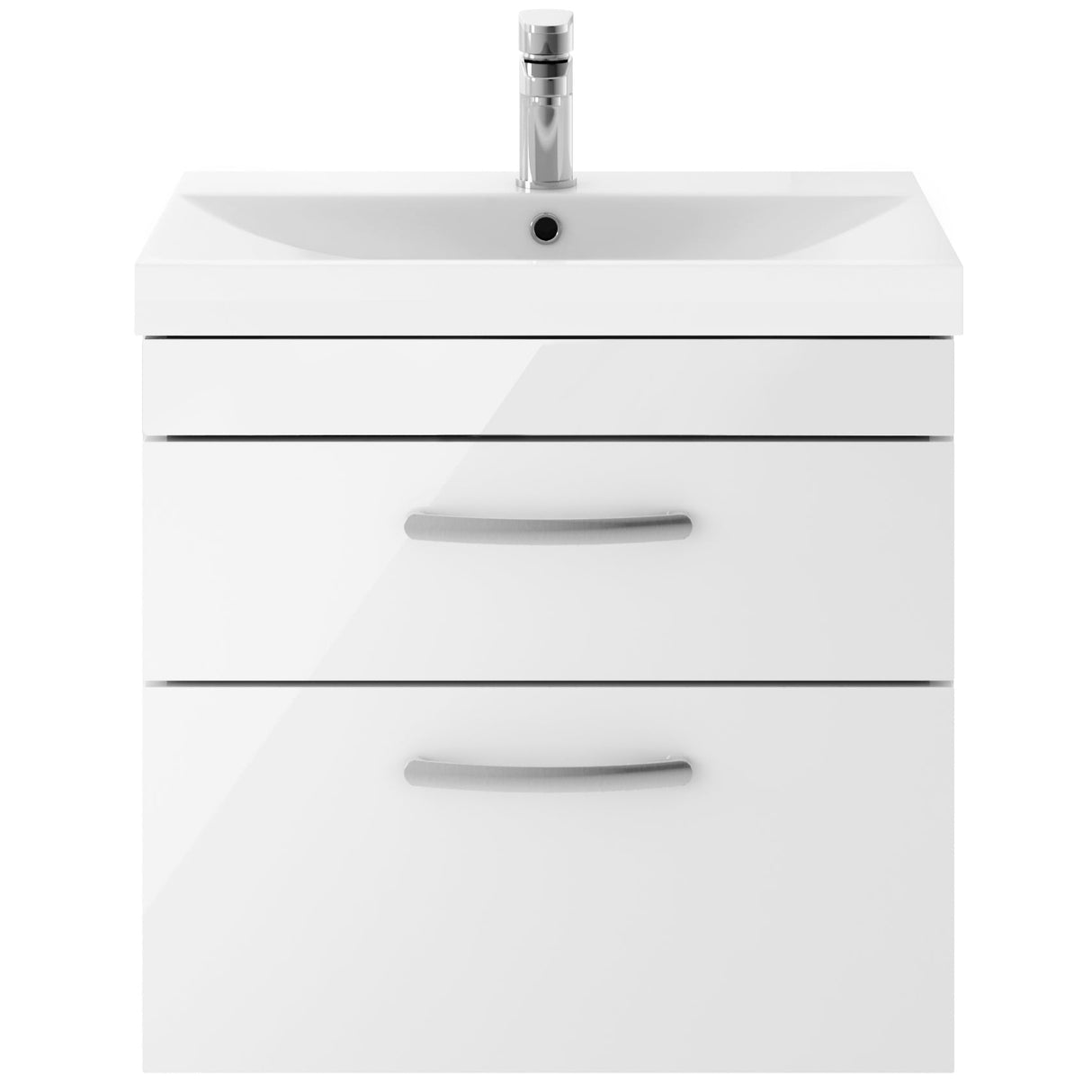 Nuie Athena 600mm Wall Hung 2 Drawer Vanity Unit & Basin Gloss White ATH048D