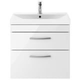 Nuie Athena 600mm Wall Hung 2 Drawer Vanity Unit & Basin Gloss White ATH048D