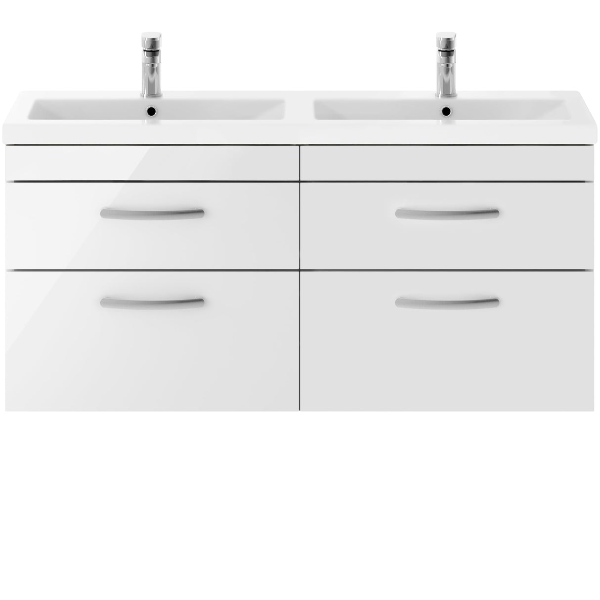 Nuie Athena 1200mm Wall Hung Double Basin Vanity Unit & Basin, 4 Drawers Gloss White ATH048F
