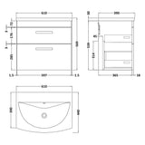 Nuie Athena 600mm Wall Hung 2 Drawer Vanity Unit & Basin Gloss White ATH048G LD