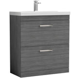 Nuie Athena 800mm Freestanding 2 Drawer Vanity Unit & Basin Anthracite Woodgrain ATH053A