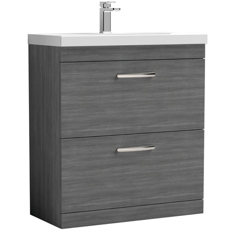 Nuie Athena 800mm Freestanding 2 Drawer Vanity Unit & Basin Anthracite Woodgrain ATH053A