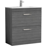 Nuie Athena 800mm Freestanding 2 Drawer Vanity Unit & Basin Anthracite Woodgrain ATH053B