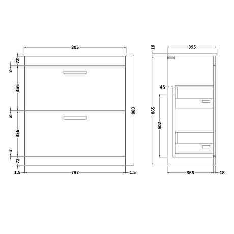 Nuie Athena 800mm Freestanding 2 Drawer Vanity Unit & Basin Anthracite Woodgrain ATH053B LD