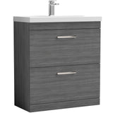 Nuie Athena 800mm Freestanding 2 Drawer Vanity Unit & Basin Anthracite Woodgrain ATH053D