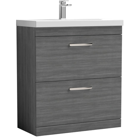 Nuie Athena 800mm Freestanding 2 Drawer Vanity Unit & Basin Anthracite Woodgrain ATH053D