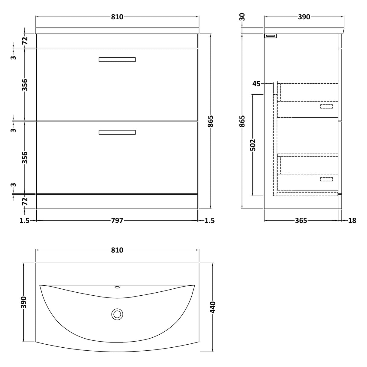 Nuie Athena 800mm Freestanding 2 Drawer Vanity Unit & Basin Anthracite Woodgrain ATH053G LD