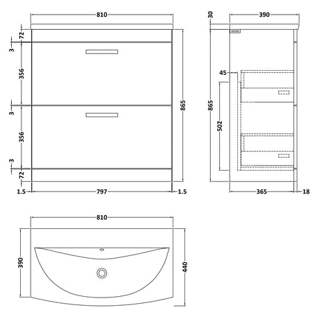 Nuie Athena 800mm Freestanding 2 Drawer Vanity Unit & Basin Anthracite Woodgrain ATH053G LD