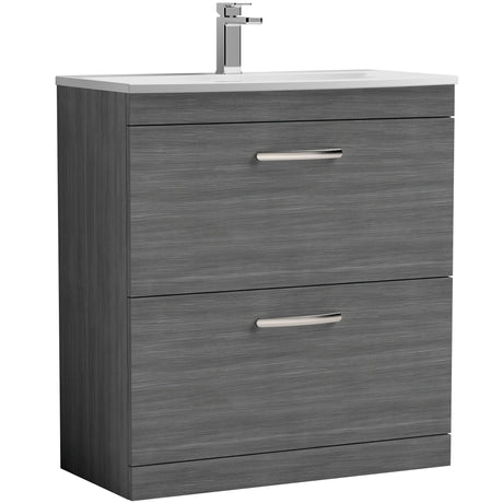 Nuie Athena 800mm Freestanding 2 Drawer Vanity Unit & Basin Anthracite Woodgrain ATH053G