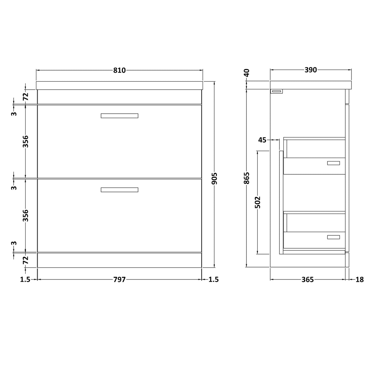 Nuie Athena 800mm Freestanding 2 Drawer Vanity Unit & Basin Charcoal Black ATH054A LD