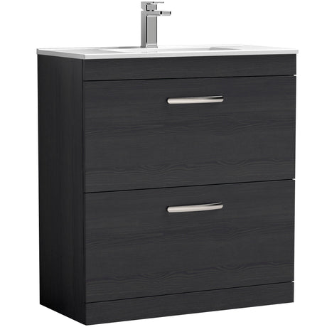 Nuie Athena 800mm Freestanding 2 Drawer Vanity Unit & Basin Charcoal Black ATH054B