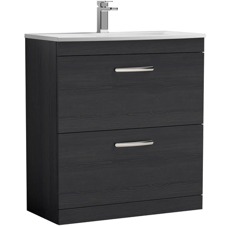 Nuie Athena 800mm Freestanding 2 Drawer Vanity Unit & Basin Charcoal Black ATH054G