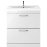 Nuie Athena 800mm Freestanding 2 Drawer Vanity Unit & Basin Gloss White ATH055A