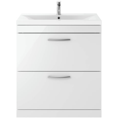 Nuie Athena 800mm Freestanding 2 Drawer Vanity Unit & Basin Gloss White ATH055A
