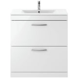Nuie Athena 800mm Freestanding 2 Drawer Vanity Unit & Basin Gloss White ATH055B