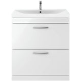 Nuie Athena 800mm Freestanding 2 Drawer Vanity Unit & Basin Gloss White ATH055D