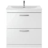 Nuie Athena 800mm Freestanding 2 Drawer Vanity Unit & Basin Gloss White ATH055G