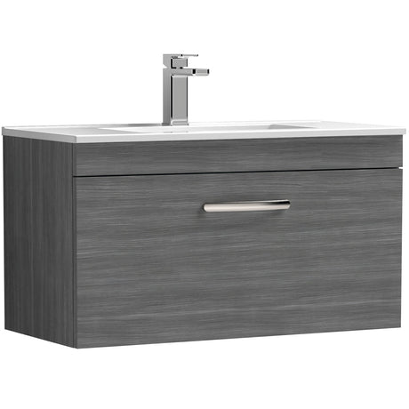 Nuie Athena 800mm Wall Hung 1 Drawer Vanity Unit & Basin Anthracite Woodgrain ATH060B