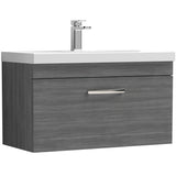 Nuie Athena 800mm Wall Hung 1 Drawer Vanity Unit & Basin Anthracite Woodgrain ATH060D