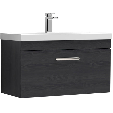 Nuie Athena 800mm Wall Hung 1 Drawer Vanity Unit & Basin Charcoal Black ATH061A