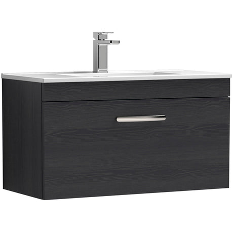 Nuie Athena 800mm Wall Hung 1 Drawer Vanity Unit & Basin Charcoal Black ATH061B