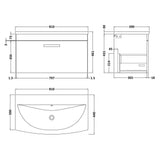 Nuie Athena 800mm Wall Hung 1 Drawer Vanity Unit & Basin Charcoal Black ATH061G LD