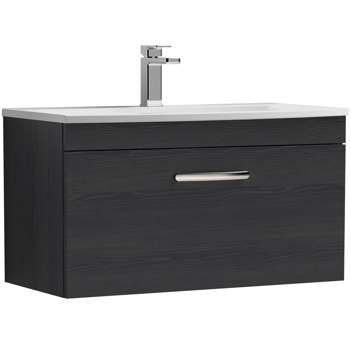 Nuie Athena 800mm Wall Hung 1 Drawer Vanity Unit & Basin Charcoal Black ATH061G