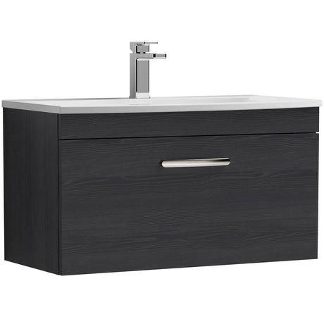 Nuie Athena 800mm Wall Hung 1 Drawer Vanity Unit & Basin Charcoal Black ATH061G