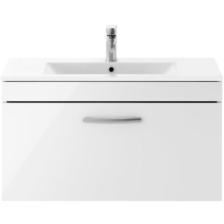 Nuie Athena 800mm Wall Hung 1 Drawer Vanity Unit & Basin Gloss White ATH062B