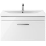 Nuie Athena 800mm Wall Hung 1 Drawer Vanity Unit & Basin Gloss White ATH062D