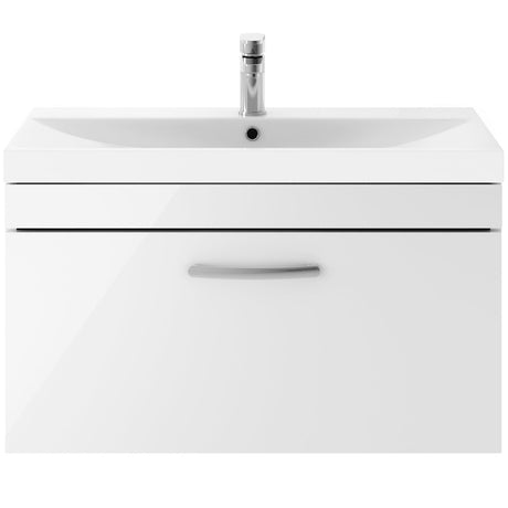 Nuie Athena 800mm Wall Hung 1 Drawer Vanity Unit & Basin Gloss White ATH062D