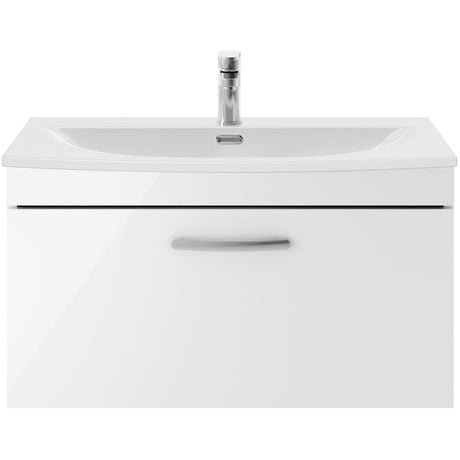 Nuie Athena 800mm Wall Hung 1 Drawer Vanity Unit & Basin Gloss White ATH062G