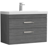 Nuie Athena 800mm Wall Hung 2 Drawer Vanity Unit & Basin Anthracite Woodgrain ATH067A