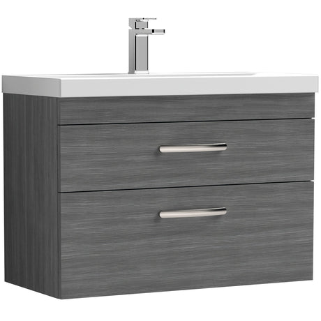 Nuie Athena 800mm Wall Hung 2 Drawer Vanity Unit & Basin Anthracite Woodgrain ATH067A